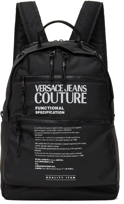 versace jeans backpack in black with large logo|versace jeans men's backpack.